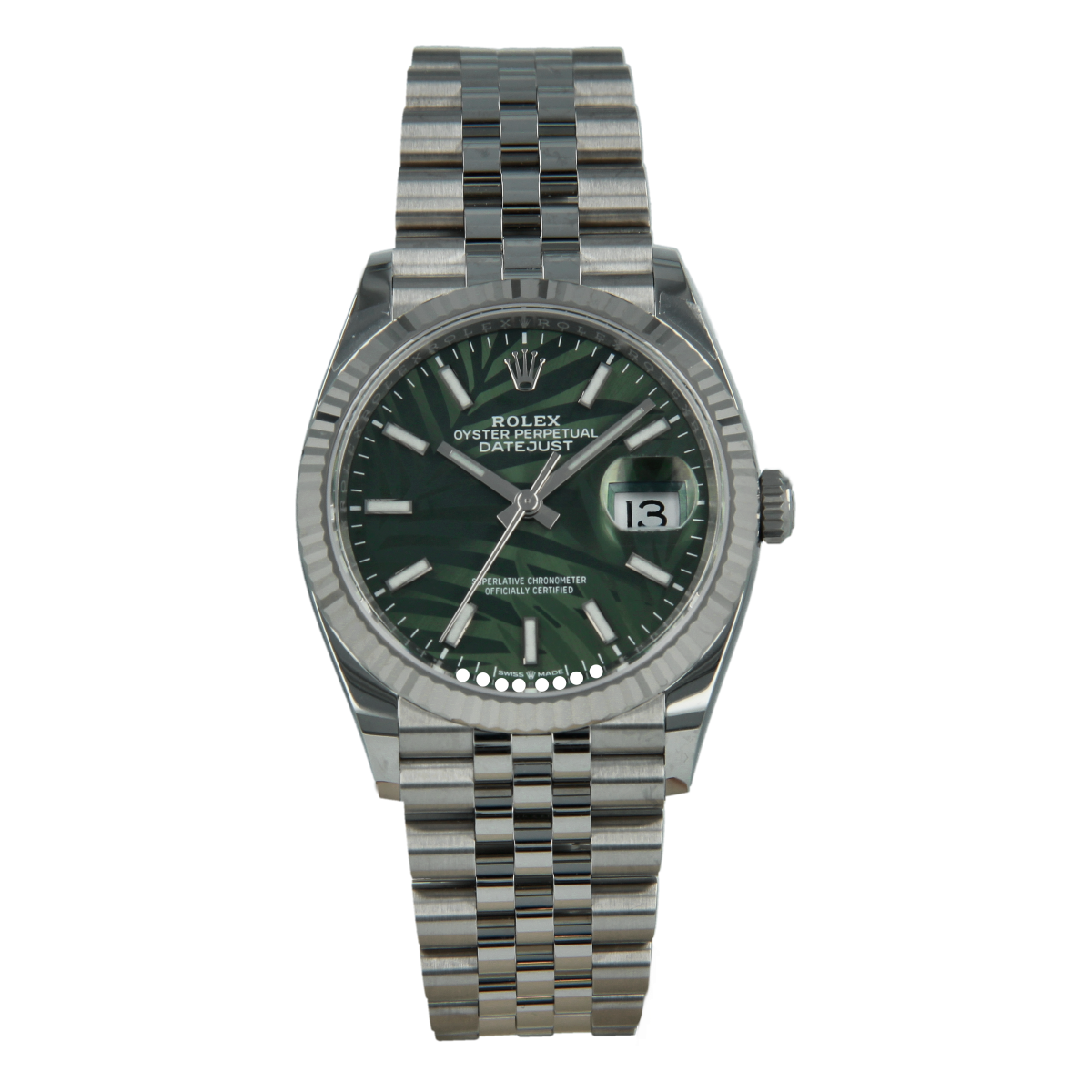 Rolex Datejust 126234 36mm Olive-Green Palm-Motif Dial *Brand-New* | Buy pre-owned Rolex watch