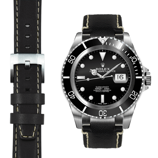 rolex black leather strap watch