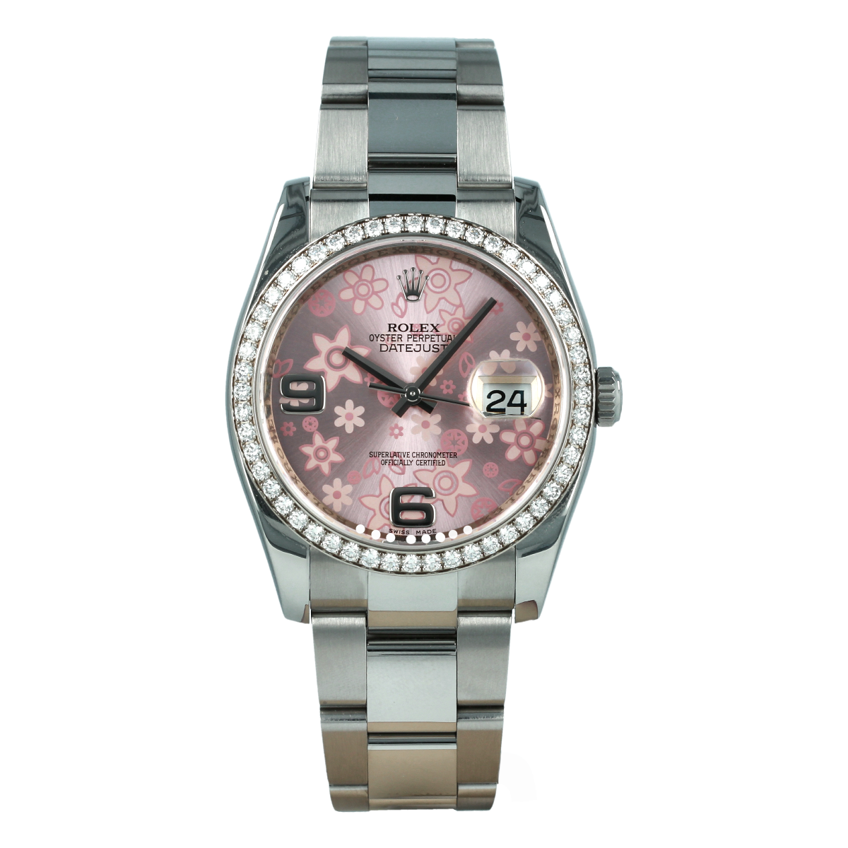 Rolex Datejust 116244 36mm Esfera Rosa Floral Bisel de Diamantes | Comprar reloj Rolex de segunda mano