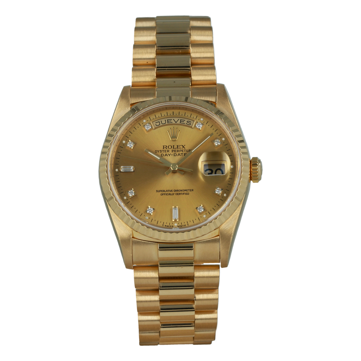 Rolex Day-Date 18238 36mm Yellow Gold Diamond-Set Champagne Dial (1994) | Buy pre-owned Rolex watch