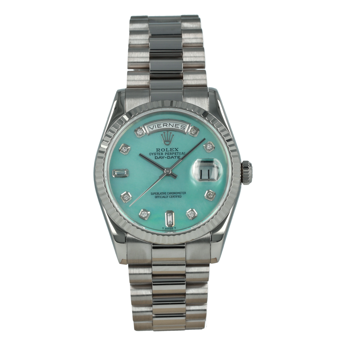 Rolex Day-Date 118239 36mm White Gold Mother-of-Pearl Dial with Diamonds | Buy pre-owned Rolex watch