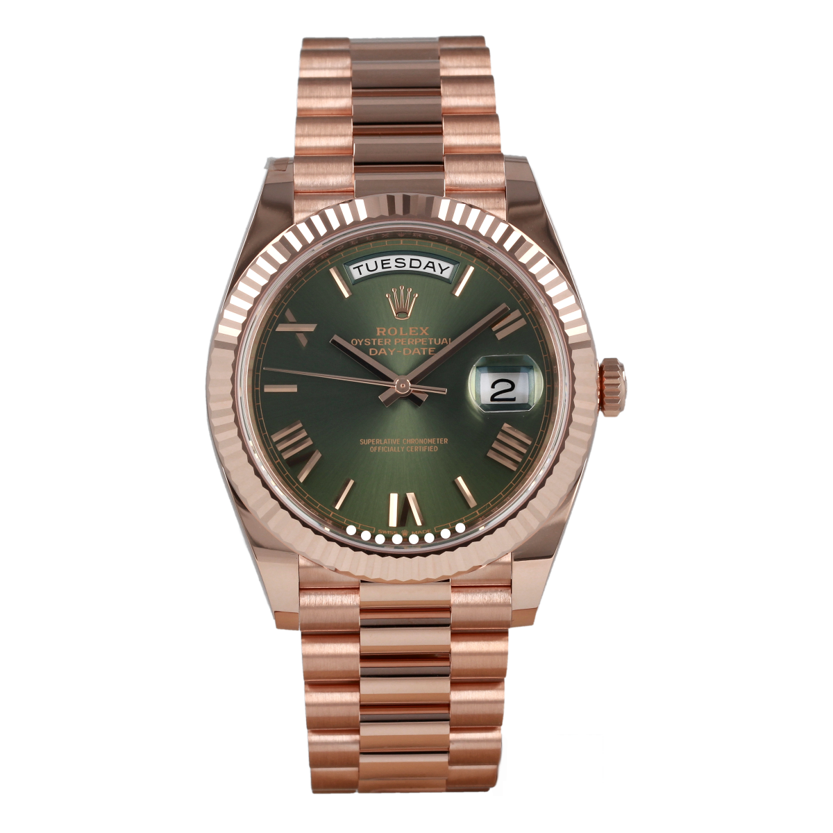 Rolex Day-Date 228235 40mm Everose Gold Olive Green Dial *Brand-New* | Buy pre-owned Rolex watch