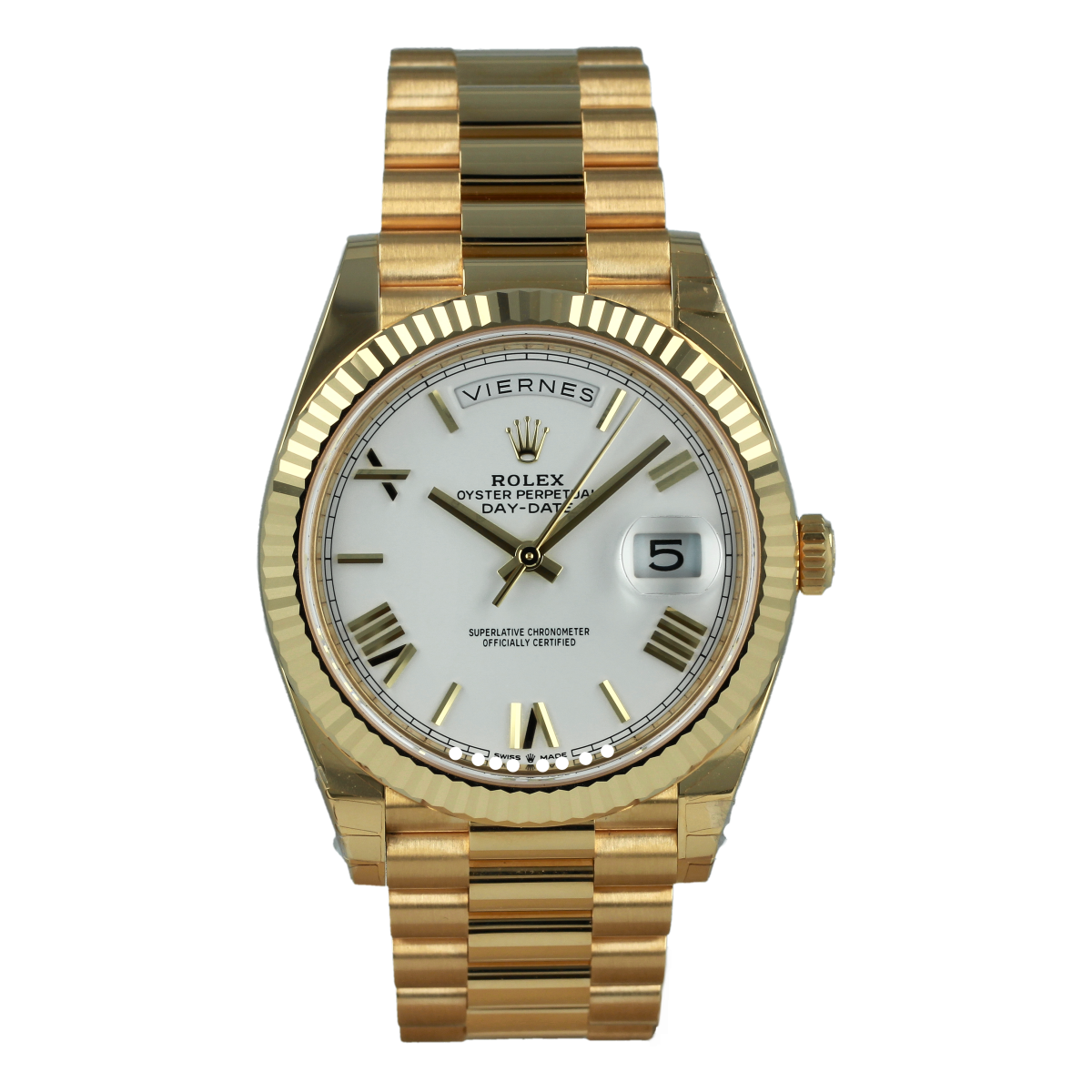 Rolex Day-Date 228238 40mm Oro Amarillo Esfera Blanca *Nuevo a Estrenar* | Comprar reloj Rolex de segunda mano